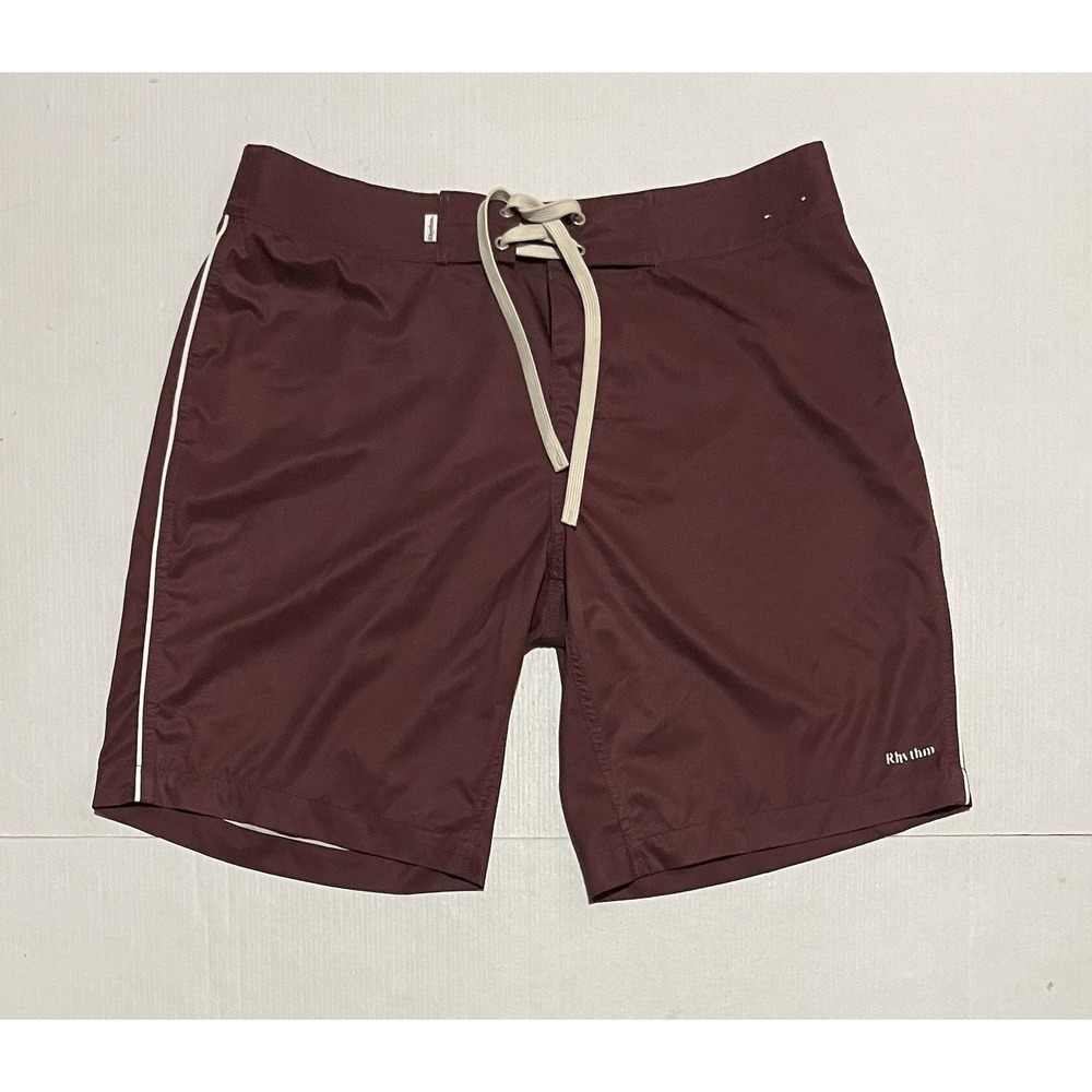 Rhythm Board Shorts Men's Size 32 X 9.5 Burgundy Maroon Stretch Swim Trunks